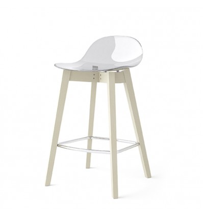 Sgabello Academy CB/2165 Connubia - Altezza 65 cm , Struttura Faggio Sbiancato e Seduta Trasparente
