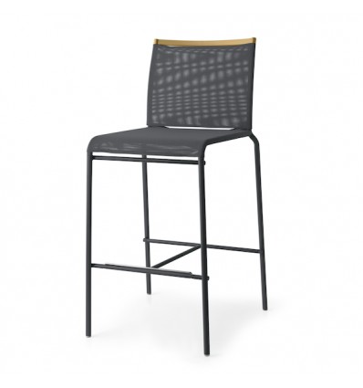 	Sgabello Web CS/1458 Calligaris Outlet - Colore Struttura Grigio Opaco P16, seduta in Joy Antracite S72 e schienale in Senape