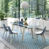 Tavolo Levante CS/4091 Calligaris Outlet - Gambe Faggio Sbiancato P02, Trave in Sky Blue P100 e piano in Vetro Trasparente GTR.