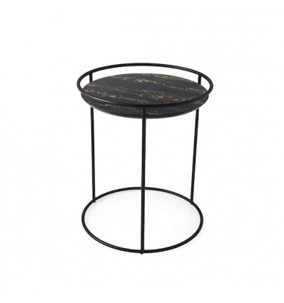 Tavolino Atollo CS/5098-P Calligaris Outlet - Struttura in Nero Opaco P15 e ripiano in Marmo Nero P3C.