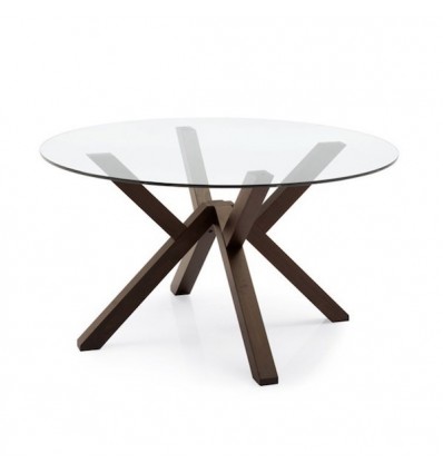 Tavolo Mikado CB/4728-FD Connubia Outlet - Gambe in Wengè P128 e piano in vetro Trasparente GTR.