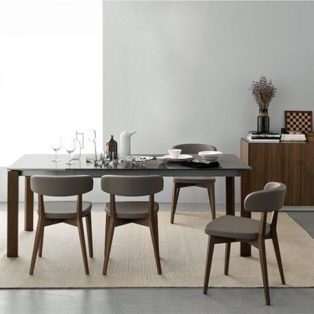 TAVOLO ALLUNGABILE EMINENCE CB/4724-W130 - Gambe in faggio Noce P201e piano in vetro Tortora GTA. Sedia Siren.