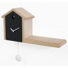 OROLOGIO DA PARETE MY HOUSE 2420 - Colore Nero con frontale rovere sbiancato. Lancette e pendolo in bianco. Dettaglio cucù.