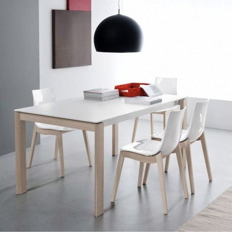 TAVOLO ALLUNGABILE EMINENCE CB/4724-W 160 - Gambe in Faggio Sbiancato P02 e piano in nobilitato Bianco Ottico P94. Sedia Led.