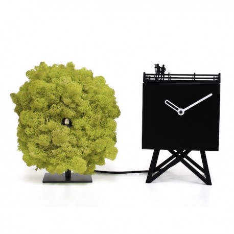 OROLOGIO DA TAVOLO BIRDWATCHING 2240 - In legno Nero con lancette in bianco. Albero in MOSS Verde. Dettaglio cucù.