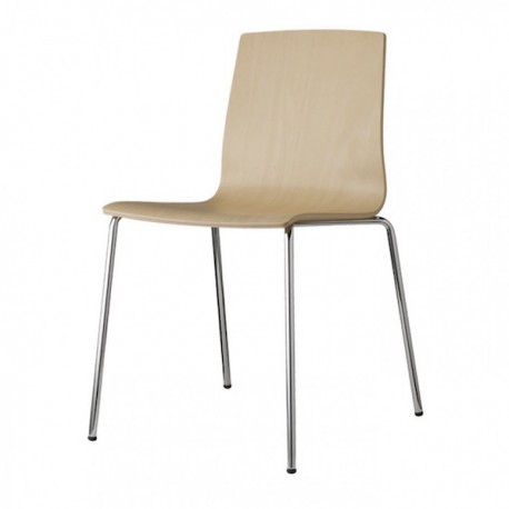 SEDIA ALICE WOOD 2845 - Gambe in acciaio Cromato CR, seduta in multistrato di legnosi Faggio Naturale 500.