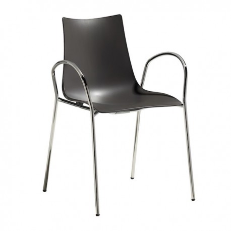 SEDIA ZEBRA TECNOPOLIMERO CON BRACCIOLI 2616 - Gambe, struttura e braccioli in metallo Cromato; seduta in tecnopolimero Antracit
