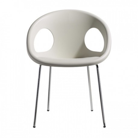 POLTRONCINA DROP 4 GAMBE - Struttura in metallo Cromato  e seduta in tecnopolimero Bianco Lino 11.