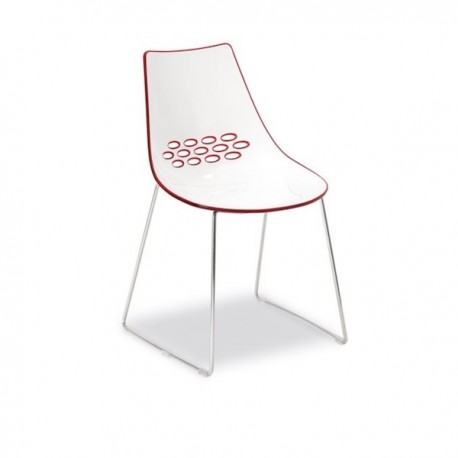 SEDIA JAM CB/1030 - Struttura in metallo Cromato P77, Seduta in policarboinato SAN Bianco Lucido P799 e Rosso Trasparente P852
