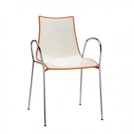 SEDIA CON BRACCIOLI ZEBRA BICOLORE 2610/211 - Gambe e braccioli in metallo Cromato, seduta in Bianco con retro in Arancio