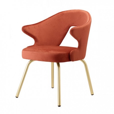 POLTRONCINA YOU 2807 - Gambe in metallo Ottone Satinato con seduta e schienale in velluto Rosso Mattone, anche ignifugo.