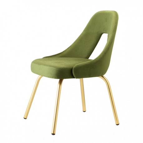 SEDIA ME 2808 - Gambe in metallo effetto Ottone satinato con seduta e schienale in velluto Verde Caldo, anche ignifugo.