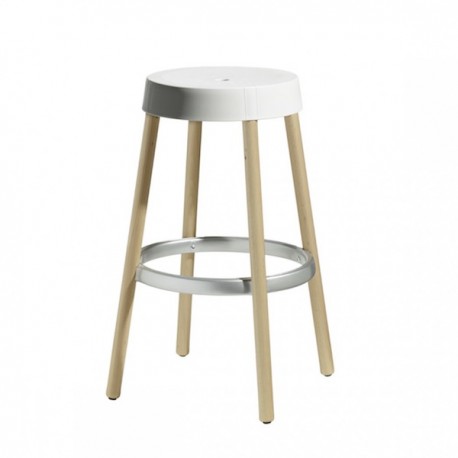 SGABELLO NATURAL GIM 2820 - Gambe in legno di faggio Naturale, seduta in tecnopolimero Lino 11. Altezza seduta 75 cm.