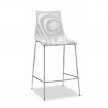 SGABELLO WAVE 2541 - Gambe in metallo Cromato e seduta in policarbinato Trasparente + Lino 201. Altezza seduta 65 cm.