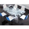 TAVOLO FISSO METROPOLIS PIANO IN VETRO -In acciaio Cromato CR e piano in vetro Trasparente Deco Wave 410. Sedia Zebra bicolore