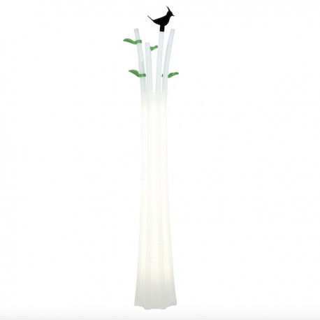 APPENDIABITI BAMBOO LIHT - In polietilene Bianco Traslucido.Luce Led o lampadina.Foglie in metallo verde.Accessorio Bird Nero