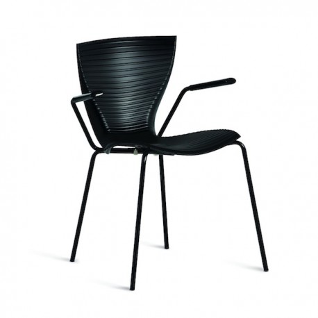 SEDIA CON BRACCIOLI GLORIA SD/GLB080 - Gambe e braccioli in metallo e seduta in polipropilene Nero. Anche per Outdoor.