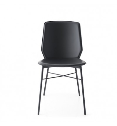 Sedia Sibilla CB/1859 - Struttura in metallo Nero Opaco P15 e seduta in rigenerato di cuoio Nero 315.