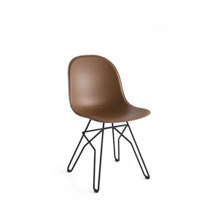 Sedia Academy CB/1664-LHS - Gambe in metallo Nero Opaco P15 e seduta in rigenerato di cuoio Cognac R04.