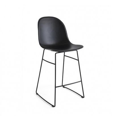 Sgabello Academy con slitta CB/1674-LHS - Struttura in metallo Nero Opaco P15 e seduta in rigenerato di cuoio Nero 315.