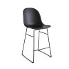 Sgabello Academy con slitta CB/1674-LHS - Struttura in metallo Nero Opaco P15 e seduta in rigenerato di cuoio Nero 315.