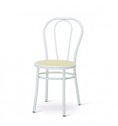 Sedia Thonet in metallo - Struttura in acciaio verniciato Bianco e seduta in plastica finta paglia.
