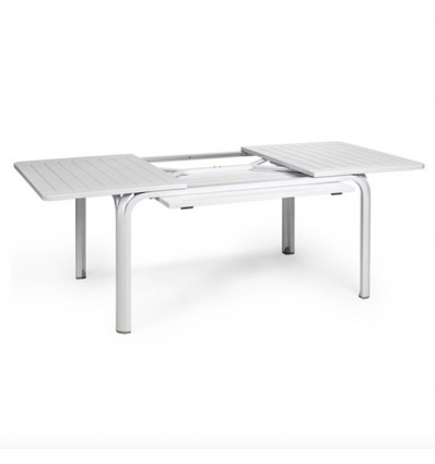 Tavolo Alloro Estensibile 140 oppure 210 - Gambe in alluminio verniciato in Bianco con piano in polipropilene Bianco.
