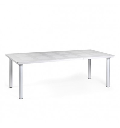 Tavolo Libeccio rettangolare estensibile - Gambe in alluminio e piano traforato in polipropilene Bianco. Ideale per l'esterno.