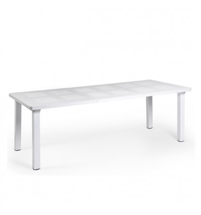 Tavolo Levante rettangolare estensibile - Gambe in alluminio e piano in polipropilene Bianco.