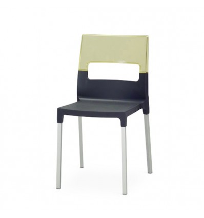 	Sedia Diva 2208 - Gambe in alluminio anodizzato, sedile in polipropilene Antracite e schienale in policarbonato Giallo