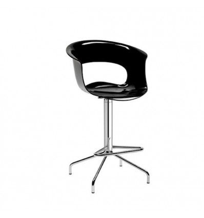 Sgabello Miss B Antishock 2312 - Struttura in metallo cromato e seduta in policarbonato Nero Pieno.