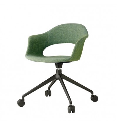 Sedia Lady Pop 2598 con ruote - Struttura in metallo verniciato Nero VN e seduta in tessuto Verde Giada T625.