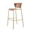 Sgabello Lisa Wood 2854 - Struttura in metallo Effetto Ottone Satinato, seduta e schienale in legno Noce Canaletto.