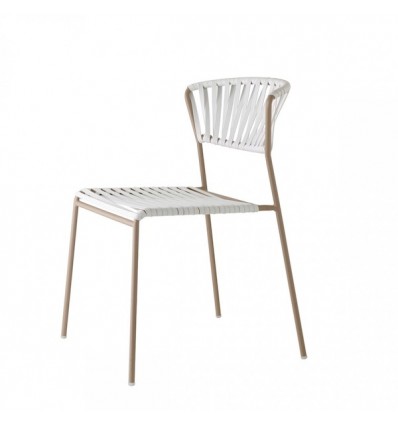 Sedia Lisa Club 2874 - Struttura in metallo verniciato Tortora , seduta e schienale cordonata in PVC Bianco Lino P10