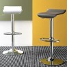 SGABELLO MAMBO CB/1340 - Colonna in metallo cromato P77 e sedile in rigenerato di cuoio Bianco Ottico 474 (sinistra); rigenerato