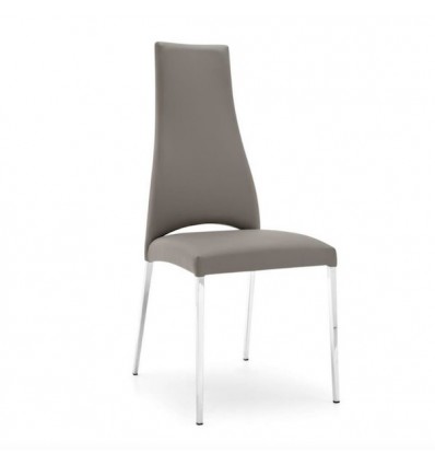 Sedia Juliet CS/1368-LH Calligaris Outlet - Struttura in metallo Cromato e seduta in pelle Tortora.