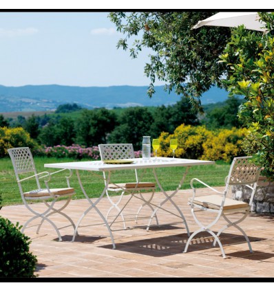 Sedia Springtime con braccioli pieghevole Vermobil - Colore Bianco Goffrato, Tavolo Springtime Rettangolare