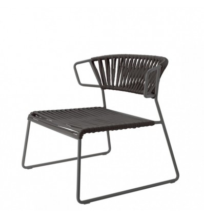 Poltrona Lisa Lounge Filò 2878 - Struttura in acciaio zincato Antracite, seduta e schienale in corda nautica Nero.