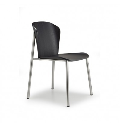 Sedia Finn Metal Wood 2897 Scab Design - Struttura Nichel Matt, Seduta Frassino Tinto Nero 