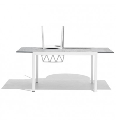 TAVOLO ALLUNGABILE ALADINO - Gambe in metallo Bianco Ottico P94 e piano in nobilitato Beton Grigio P18W.