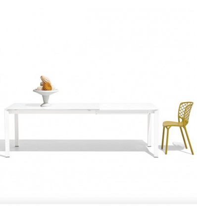 TAVOLO ALLUNGABILE EMINENCE CB/4724-M160 - Gambe in Bianco Otticio Opaco P94 e piano in vetro Extrachiaro Serigrafatao GEW.